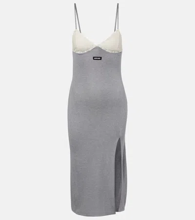 Miu Miu Logo Hooded Minidress In Gray