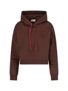 Miu Miu Long-sleeved Hooded Hoodie In Brown