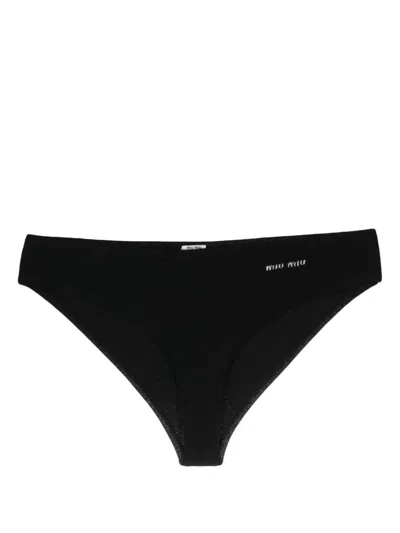 Miu Miu Logo-intarsia Cashmere-blend Briefs In Black