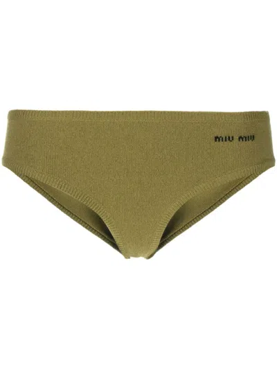 Miu Miu Logo-intarsia Cashmere-blend Briefs In Green