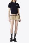 Miu Miu Logo Intarsia Cashmere Knit Cropped Top In Blue