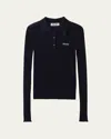 Miu Miu Logo-intarsia Cashmere Ribbed Polo Shirt In Black