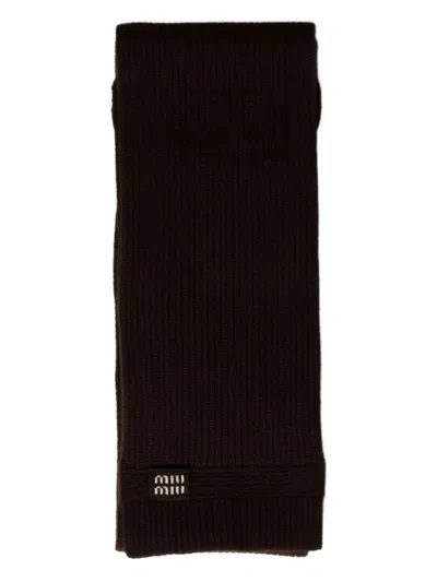 Miu Miu Logo-intarsia Cashmere Scarf In Black