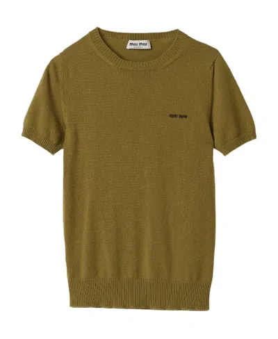 Miu Miu Logo-intarsia Cashmere Top In Green