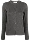 Miu Miu Logo-intarsia Fine-knit Cardigan In Grey