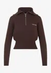Miu Miu Logo Intarsia Half-zip Sweater In Brown