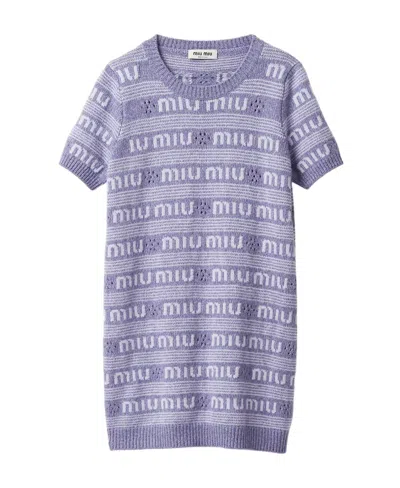 MIU MIU MIU MIU LOGO-INTARSIA KNITTED MINI DRESS