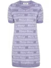 Miu Miu Wool Blend Mini Sweater Dress With Embroidery In Violett
