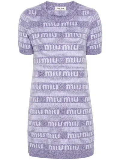 MIU MIU LOGO-INTARSIA MINI DRESS