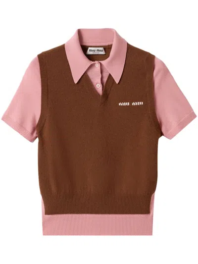 MIU MIU LOGO-INTARSIA POLO TOP