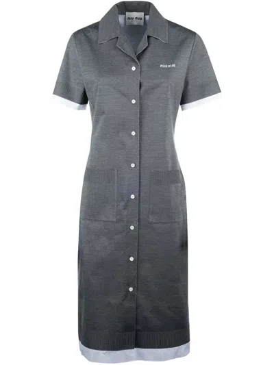 Miu Miu Logo-intarsia Shirtdress In Grau