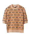 Miu Miu Logo-intarsia Short-sleeve Wool Sweater In Nude
