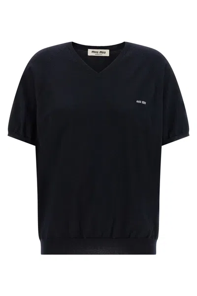 Miu Miu Logo Intarsia Sweater In Black