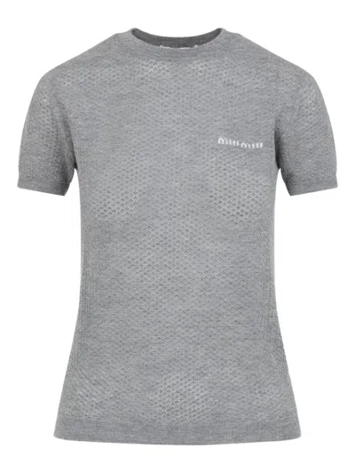 MIU MIU LOGO-INTARSIA T-SHIRT