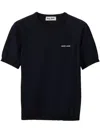Miu Miu Logo-intarsia T-shirt In Blue