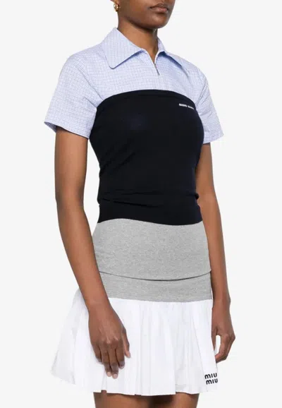 Miu Miu Logo Intarsia Wool Knit Tube Top In Blue