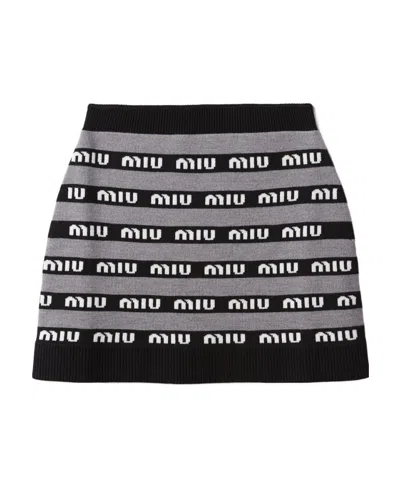 Miu Miu Logo-intarsia Wool Miniskirt In Black