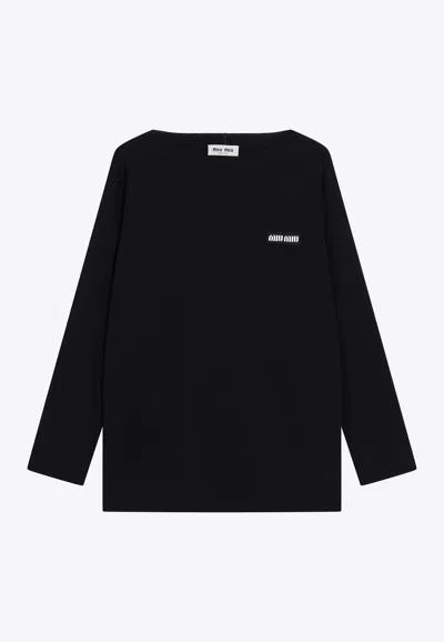 Miu Miu Logo Intarsia Wool Sweater In Black