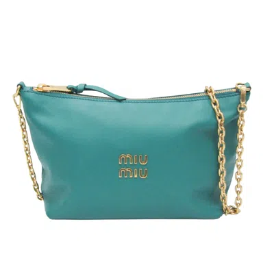 Pre-owned Miu Miu Logo Jacquard Blue Leather Shopper Bag ()