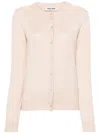 Miu Miu Knitted Logo Cardigan In Beige