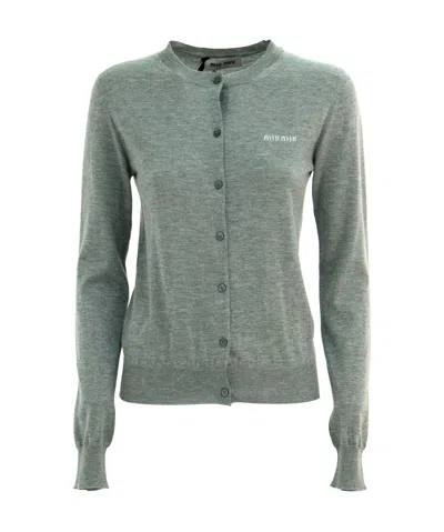 Miu Miu Logo-jacquard Cardigan In Gray