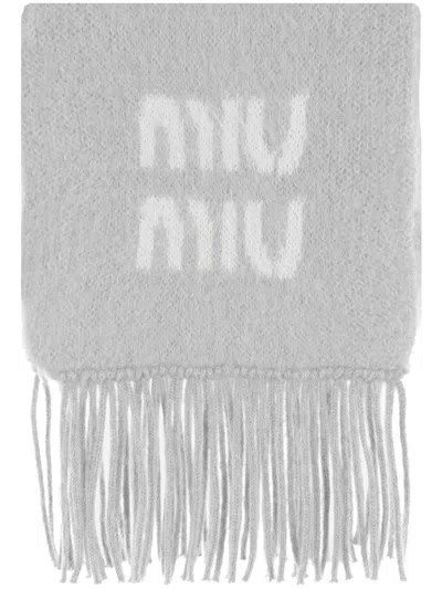 Miu Miu Schal Mit Jacquard-logo In Gray