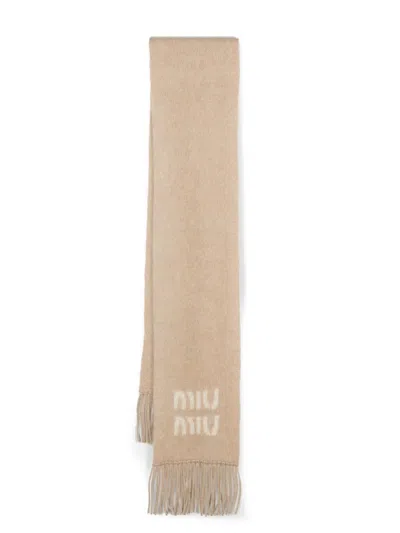 Miu Miu Schal Mit Jacquard-logo In Brown