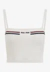 Miu Miu Cropped Textured Knit Top With Contrasting Stripes In White