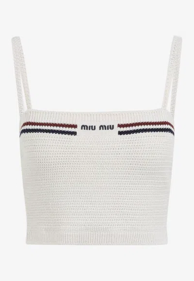 Miu Miu Logo Jacquard Knitted Sleeveless Top In White