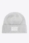 Miu Miu Soft Textured Ribbed Cuff Hats Collection In White