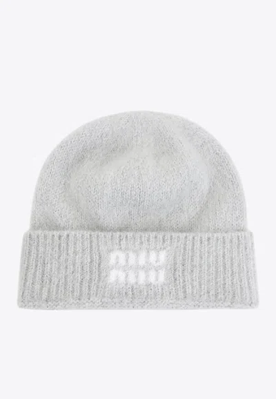 MIU MIU LOGO JACQUARD MOHAIR BEANIE