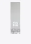 Miu Miu Logo Jacquard Mohair Scarf In Gray