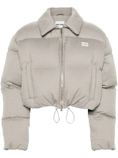 Miu Miu Logo-jacquard Puffer Jacket In Grau