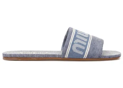 Pre-owned Miu Miu Logo Jacquard Slides Denim (women's) Sneakers In Blue