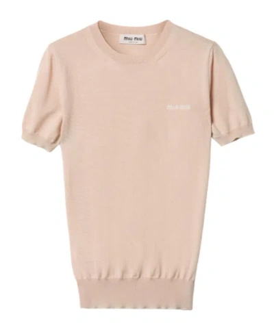 Miu Miu Logo-jacquard Top In Nude