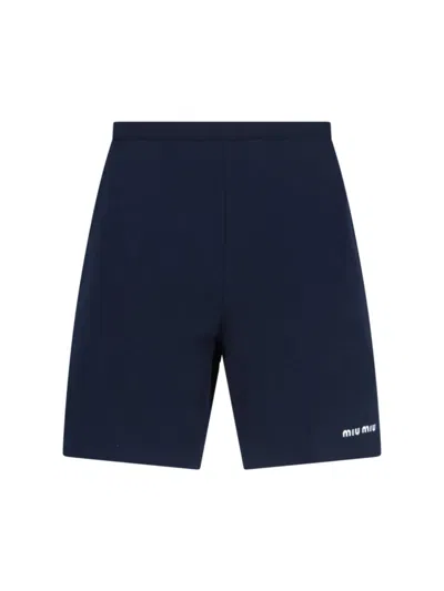 Miu Miu Logo Jogger Shorts In Black