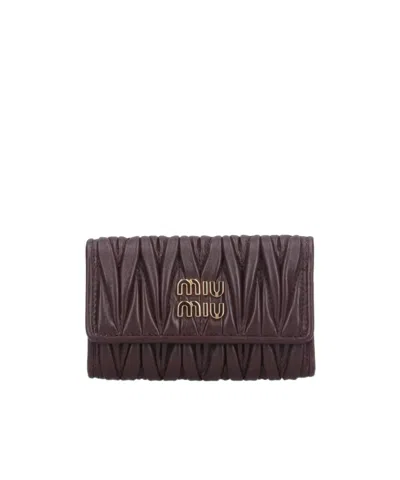 Miu Miu Logo Key Case In Brown