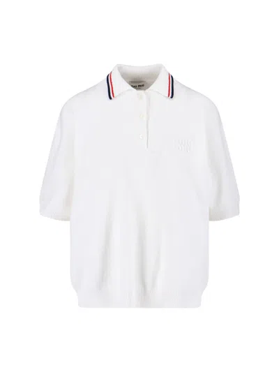 Miu Miu Logo Knit Polo Shirt In White
