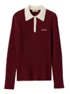 Miu Miu Logo-print Cable-knit Polo Shirt In Red