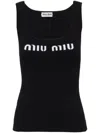 Miu Miu Logo Intarsia Ribbed Tank Top In Black