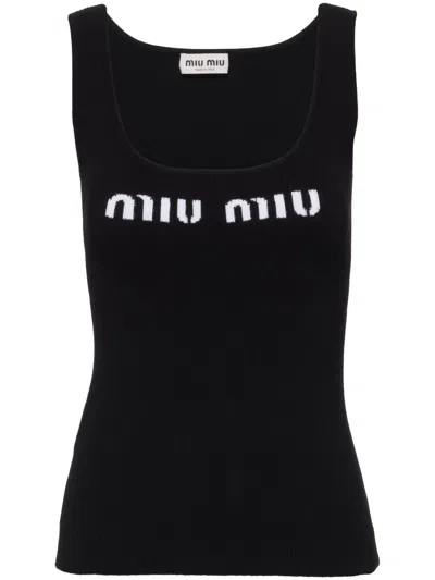 MIU MIU LOGO-KNIT RIBBED TANK TOP