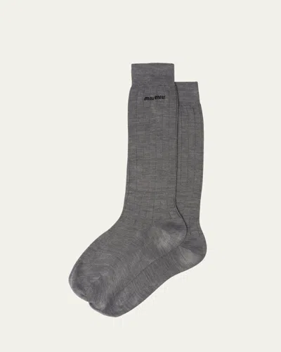 Miu Miu Silk-blend Ribbed Socks In F0480 Ardesia