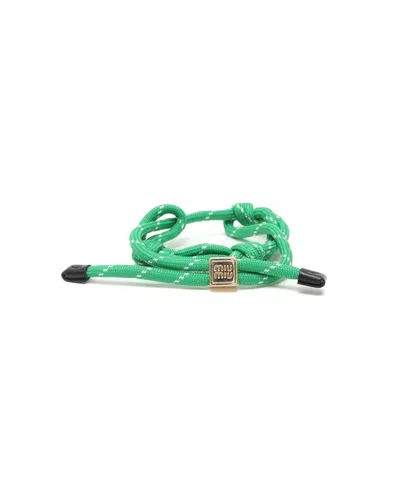 Miu Miu Logo Knot Bracelet In Green