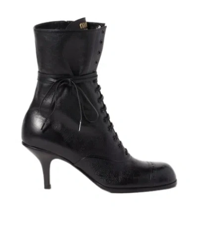 MIU MIU LEATHER LACED BOOTIES