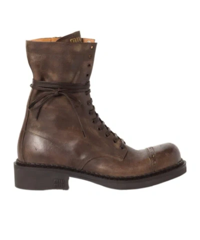 MIU MIU LEATHER LACED BOOTIES