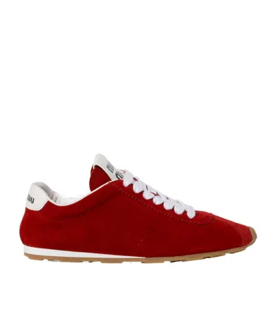 Miu Miu Logo Lacing Sneakers In Red
