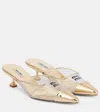 Miu Miu Logo Leather And Pvc Mules In Platino