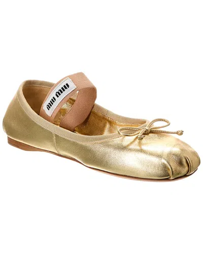 MIU MIU MIU MIU LOGO LEATHER BALLERINA FLAT