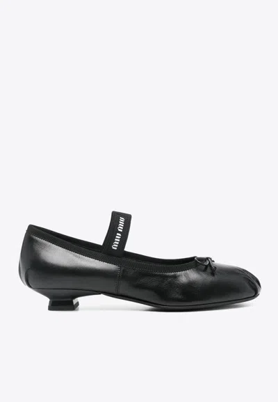 MIU MIU LOGO LEATHER BALLET FLATS