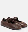 Miu Miu Logo Leather Ballet Flats In Brown